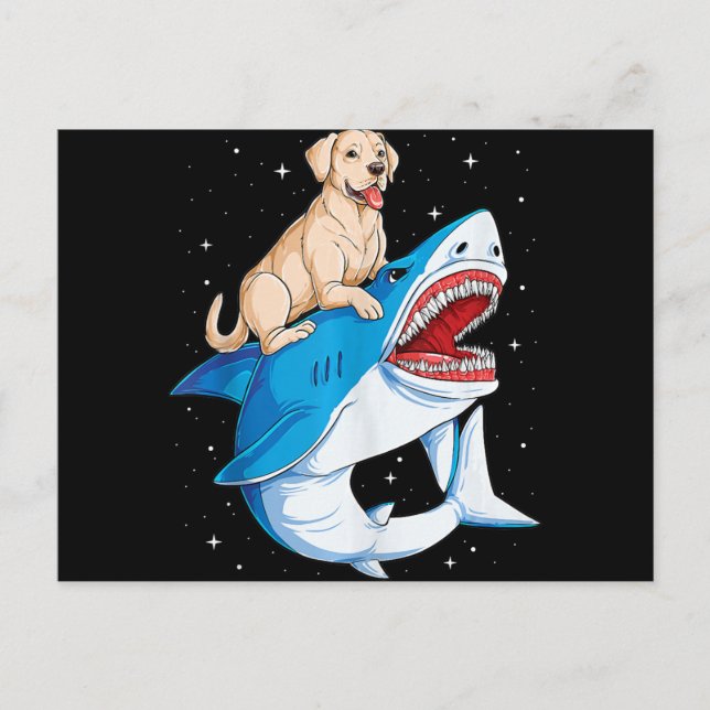 Cartes Pour Fêtes Annuelles Labrador Riding Shark, Jawsome Cadeaux Amoureux de (Devant)