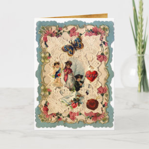 CARTES POUR FÊTES ANNUELLES LACE ANTIQUE VALENTINE, CUPIDE, AMOUREUX ET BOUTTE