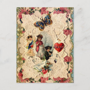 CARTES POUR FÊTES ANNUELLES LACE ANTIQUE VALENTINE, CUPIDE, AMOUREUX ET BOUTTE