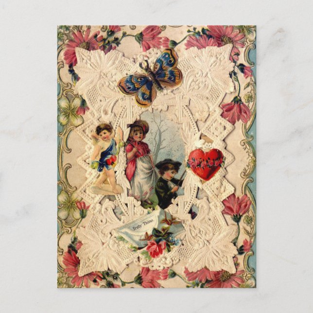 CARTES POUR FÊTES ANNUELLES LACE ANTIQUE VALENTINE, CUPIDE, AMOUREUX ET BOUTTE (Devant)