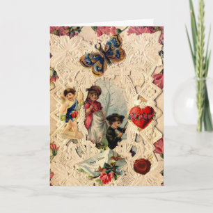CARTES POUR FÊTES ANNUELLES LACE ANTIQUE VALENTINE, CUPIDE, AMOUREUX ET BOUTTE