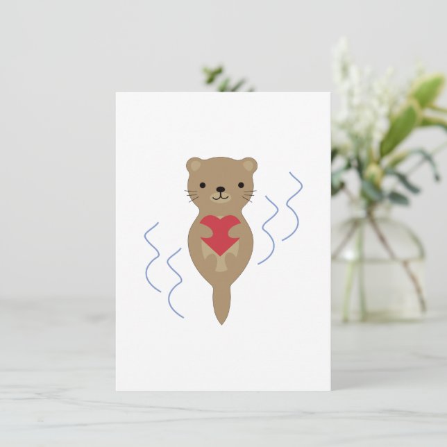 Cartes Pour Fêtes Annuelles L'adorable Otter qui embrasse un coeur (Debout devant)