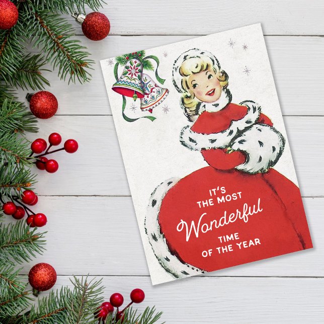 Cartes Pour Fêtes Annuelles Lady de Noël du Moyen-siècle rétro (Créateur téléchargé)