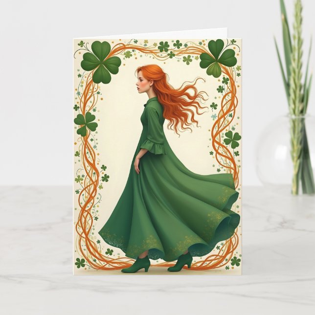 Cartes Pour Fêtes Annuelles Lady in Green St. Patrick's Day (Devant)