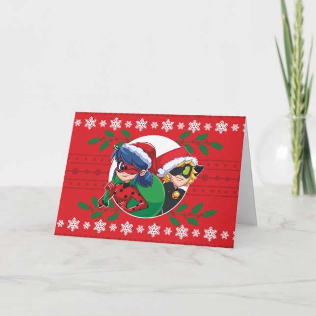Cartes Pour Fêtes Annuelles Ladybug & Cat Noir | Graphique de vacances (Devant)