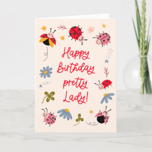 Cartes Pour Fêtes Annuelles Ladybug Joyeux Anniversaire Jolie Jolie Dame
