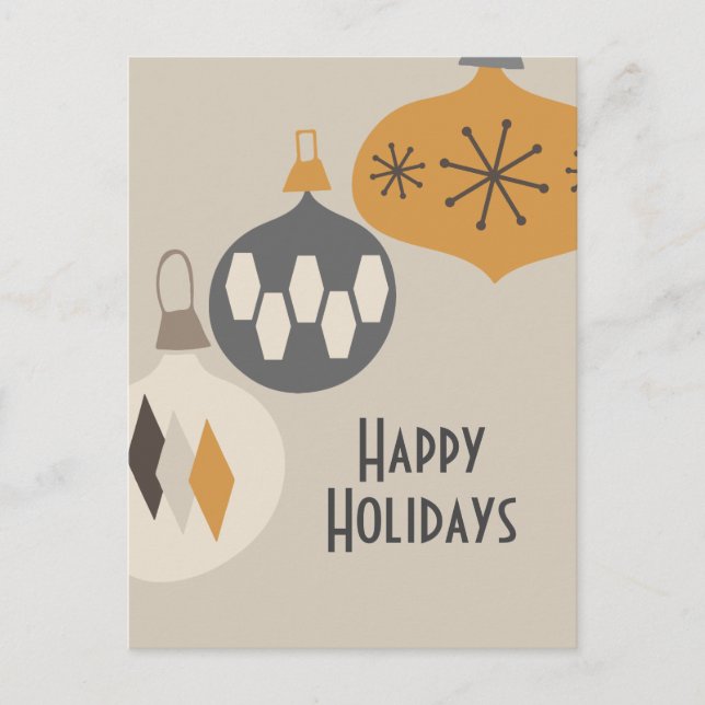 Cartes Pour Fêtes Annuelles L'Âge Atomique Rétro Ornements Joyeux Vacances (Devant)