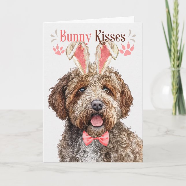 Cartes Pour Fêtes Annuelles Lagotto Romagnolo Chien Bunny Oreilles pour Pâques (Devant)