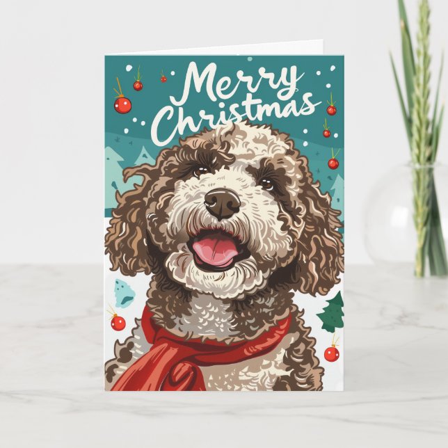 Cartes Pour Fêtes Annuelles Lagotto Romagnolo Joyeux Noël Personnalisé (Devant)