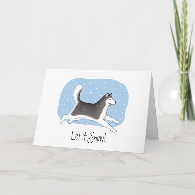Cartes Pour Fêtes Annuelles "Laisse-le neiger !" Joyeux Husky Malamute Chien N (Devant)