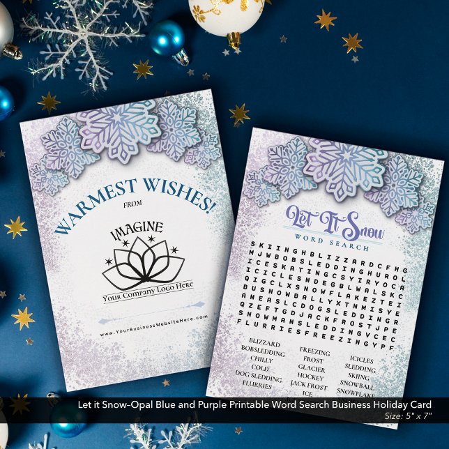 Cartes Pour Fêtes Annuelles Laisser la snow-Opal Printable Business Word Searc (Let it Snow–Opal Blue and Purple Printable Holiday Word Search–Business Promotional Piece.)
