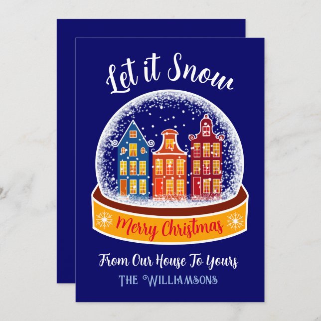Cartes Pour Fêtes Annuelles Laisser neige Snowglobe Amsterdam Village de Noël (Devant / Derrière)