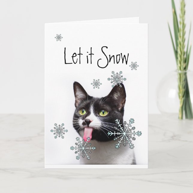 Cartes Pour Fêtes Annuelles Laisser neiger hiver Snowflakes amusant Noël Chat (Devant)