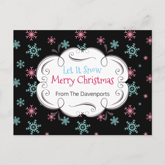 Cartes Pour Fêtes Annuelles Laisser neiger Joyeux Noël Snowflakes Custom (Devant)