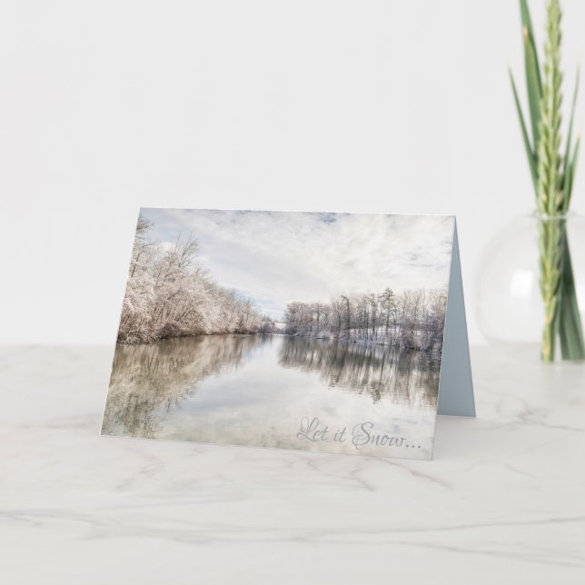 Cartes Pour Fêtes Annuelles Laisser neiger| Paysage hivernal Photo| Bleu plié (Devant)