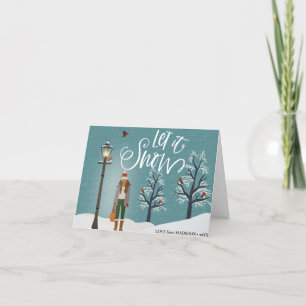 Cartes Pour Fêtes Annuelles Laisser neiger   Paysage Neige Avec Oiseau D'Hiver