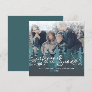 Cartes Pour Fêtes Annuelles Laisser neiger   Snowflakes Pine Tree Photo de Noë