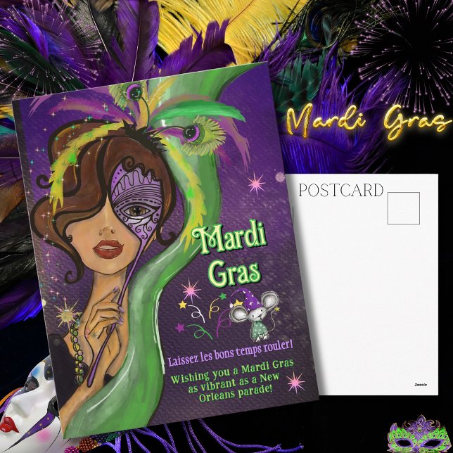 Cartes Pour Fêtes Annuelles Laissez Les Bons Temps Rouler Fancy Mardi Gras (Laissez Les Bons Temps Rouler Fancy Mardi Gras Holiday Postcard)