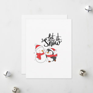 Cartes Pour Fêtes Annuelles Laissez Neiger avec un Bonhomme de Neige et un Man