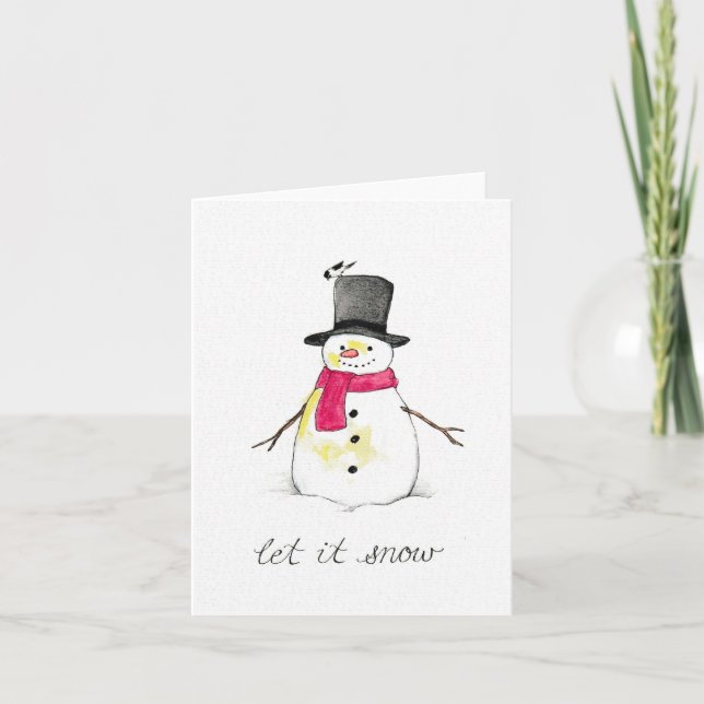 Cartes Pour Fêtes Annuelles Laissez Neiger Bonhomme de Neige (Devant)