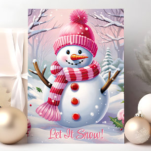 Cartes Pour Fêtes Annuelles Laissez Tomber la Neige Cute Snowman Rose