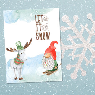 Cartes Pour Fêtes Annuelles Laissez tomber la neige Gnome et élan de Noël