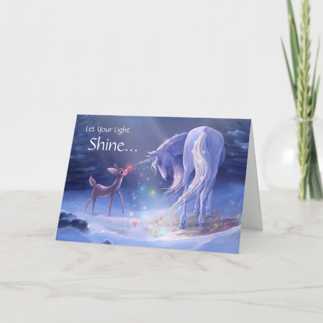 Cartes Pour Fêtes Annuelles Laissez votre lumière briller magique Noël licorne (Devant)