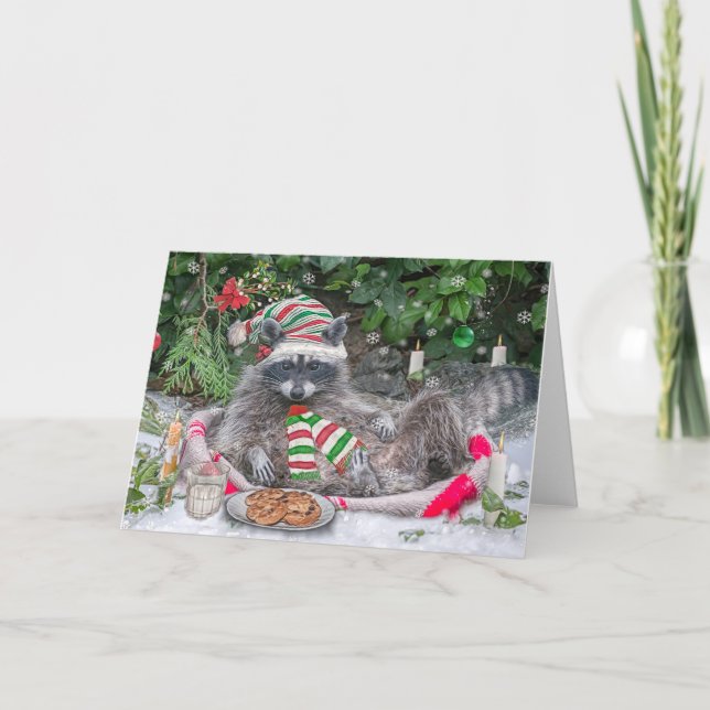 Cartes Pour Fêtes Annuelles Lait et biscuits au raton laveur (Devant)