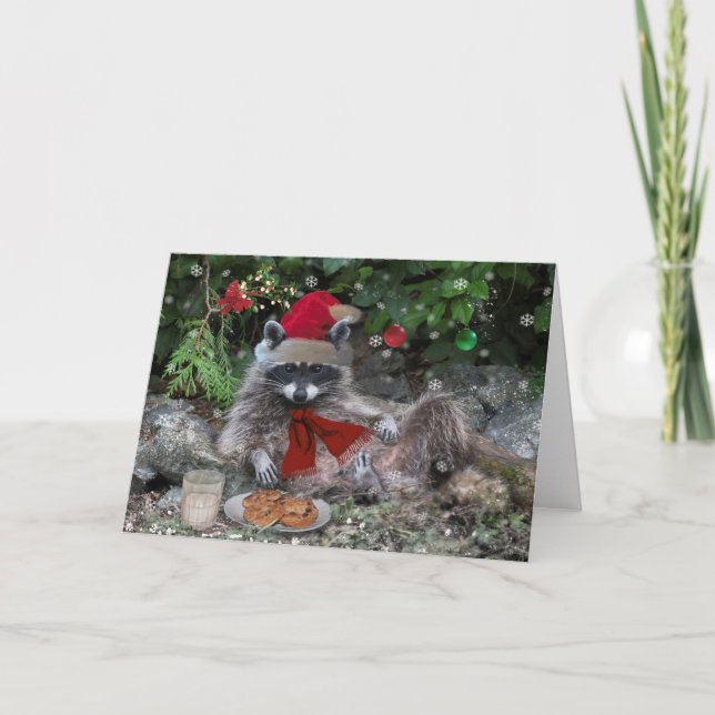 Cartes Pour Fêtes Annuelles Lait et biscuits Raccoon Noël (Devant)
