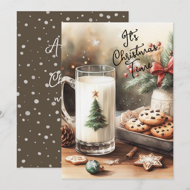 Cartes Pour Fêtes Annuelles Lait et cookies pour Père Noël (Devant / Derrière)