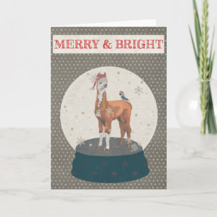 Cartes Pour Fêtes Annuelles LAMA & BIRD SNOWGLOBE MERRY & BRIGHT Card