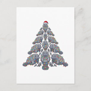 Cartes Pour Fêtes Annuelles Lamantin arbre de Noël chapeau de Père Noël lumièr