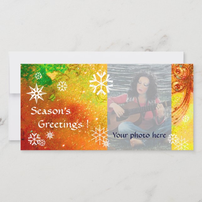 Cartes Pour Fêtes Annuelles LAMES À NEIGE, jaune, rouge, marron, orange, vert, (Devant)