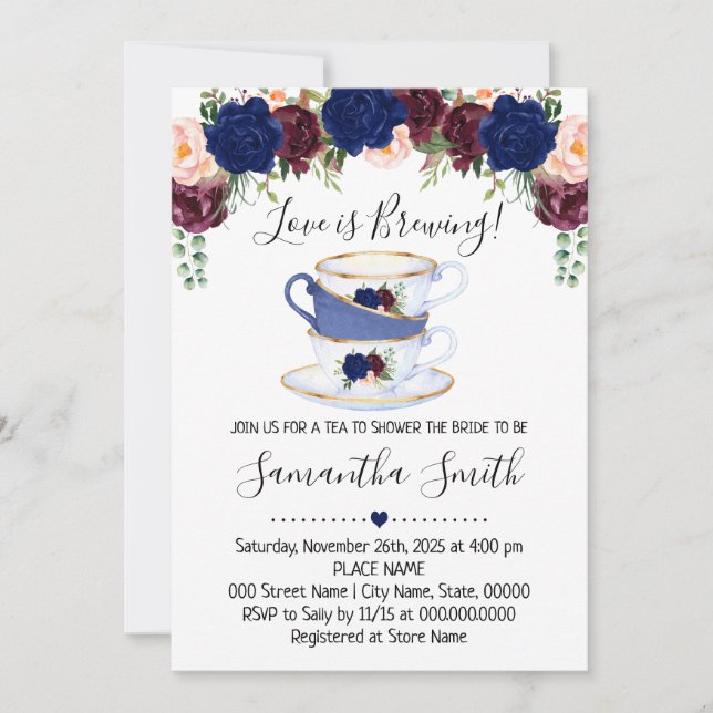 Cartes Pour Fêtes Annuelles L'amour brasse le thé nuptiale douche marine invit (Devant)