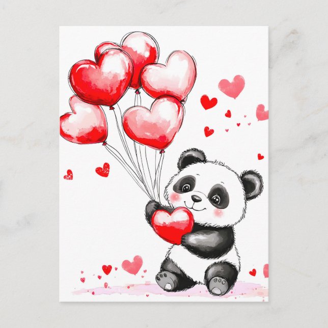 Cartes Pour Fêtes Annuelles L'amour du Panda de ballon dans l'air (Devant)