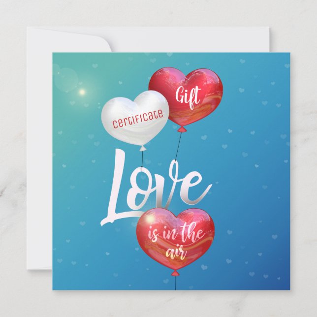 Cartes Pour Fêtes Annuelles L'Amour Est Dans Le Coupon Cadeau Des Ballons D'Ai (Devant)