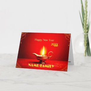 Cartes Pour Fêtes Annuelles Lampe Diya Traditionnelle – Bonne Année Élégante