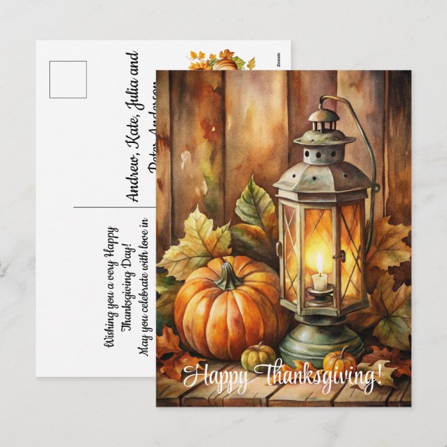 Cartes Pour Fêtes Annuelles Lampe et Bon thanksgiving Citrouille (Devant / Derrière)