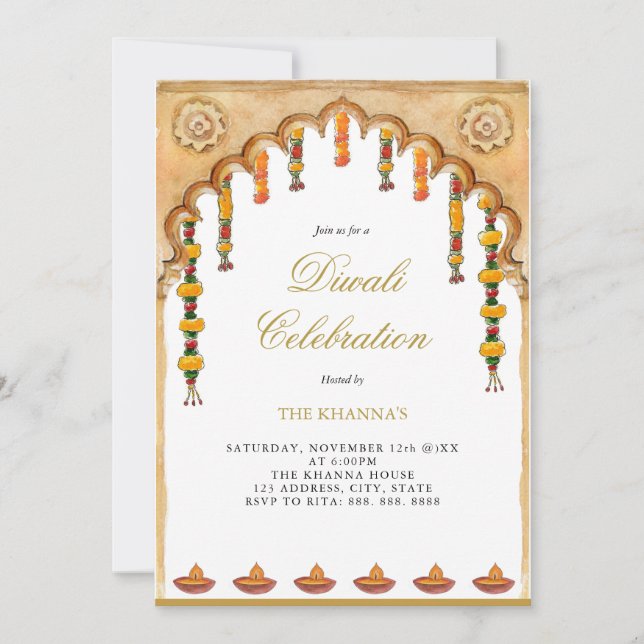 Cartes Pour Fêtes Annuelles Lampes à aquarelle Diwali Party (Devant)