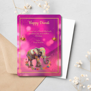 Cartes Pour Fêtes Annuelles Lampes Eléphantes Diwali Purple Gold