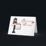 Cartes Pour Fêtes Annuelles Lamppost de Noël Adresse Changement de message<br><div class="desc">Une carte parfaite pour envoyer des salutations de vacances avec votre changement d'adresse. La carte comporte un lampadaire avec des cloches et des arcs de Noël. Facile à personnaliser avec vos détails.</div>