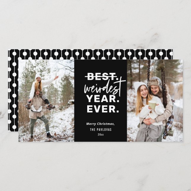 Cartes Pour Fêtes Annuelles L'année la plus étrange jamais Humour 2020 Noir (Devant / Derrière)