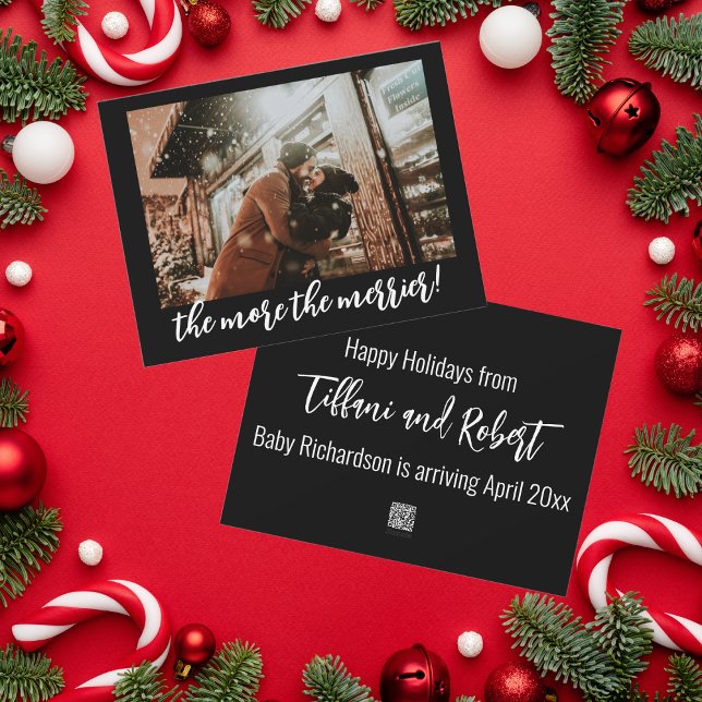 Cartes Pour Fêtes Annuelles L'annonce de grossesse de Noël : Plus on est de fê (Créateur téléchargé)