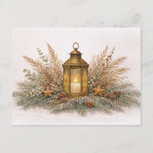 Cartes Pour Fêtes Annuelles Lanterne de Noël à l'aquarelle neutre chaude 