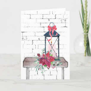 Cartes Pour Fêtes Annuelles Lanterne de Noël et Bouquet de Poinsettia