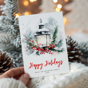 Cartes Pour Fêtes Annuelles Lanterne festive de Noël aquarelle