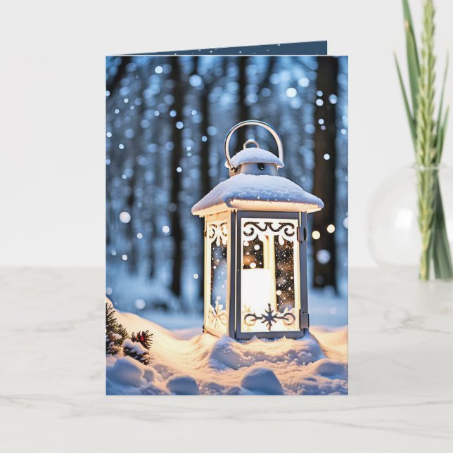 Cartes Pour Fêtes Annuelles Lanterne Lumineuse Dans Les Feux De Neige (Devant)