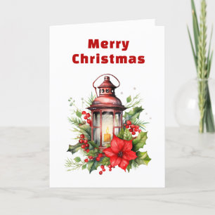 Cartes Pour Fêtes Annuelles Lanterne rouge de Noël Poinsettia et pin