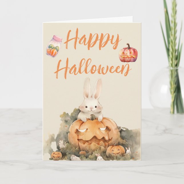 Cartes Pour Fêtes Annuelles Lapin adorable dans la fête d'Halloween de la citr (Devant)