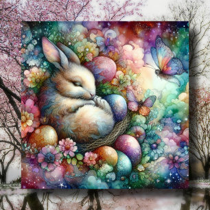 Cartes Pour Fêtes Annuelles Lapin aquarelle céleste Œuf de Pâques chrétien 